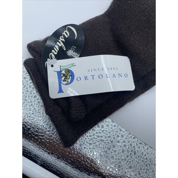 NWT Portolano Women's 100% Cashmere Elbow Length Glove Women's Dark Brown Knit - Picture 2 of 4